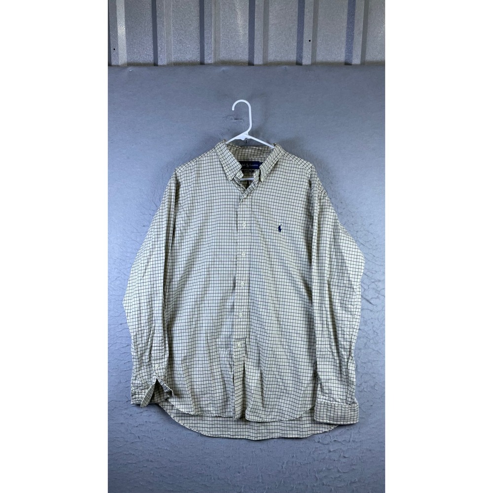Ralph Lauren Button Down Men XL Cream Excellent Tattersall Check Classic Fit